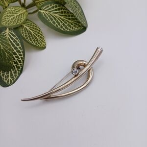 Vintage Gold Brooch with Crystal Accents